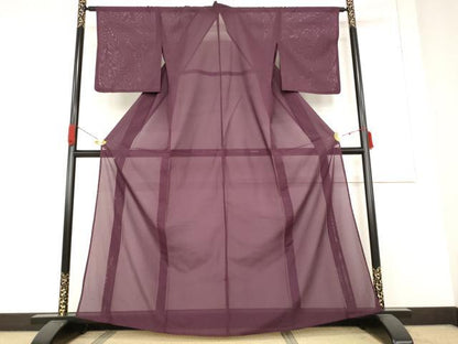 平和屋着物＊夏物 色無地 絽 紫鳶色 洗える着物 AABB5903st
