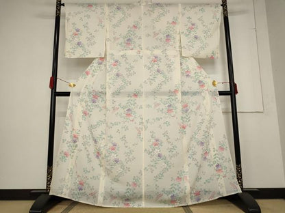 平和屋着物＊夏物 小紋 絽 草花文 洗える着物 AABB5906st