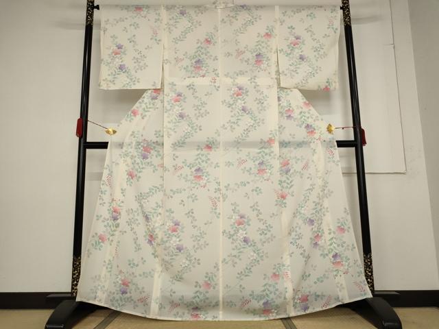 平和屋着物＊夏物 小紋 絽 草花文 洗える着物 AABB5906st