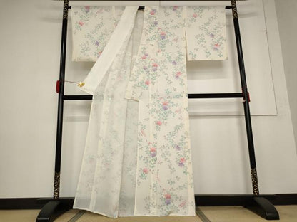 平和屋着物＊夏物 小紋 絽 草花文 洗える着物 AABB5906st