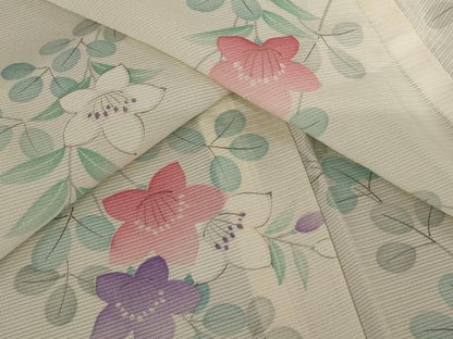 平和屋着物＊夏物 小紋 絽 草花文 洗える着物 AABB5906st