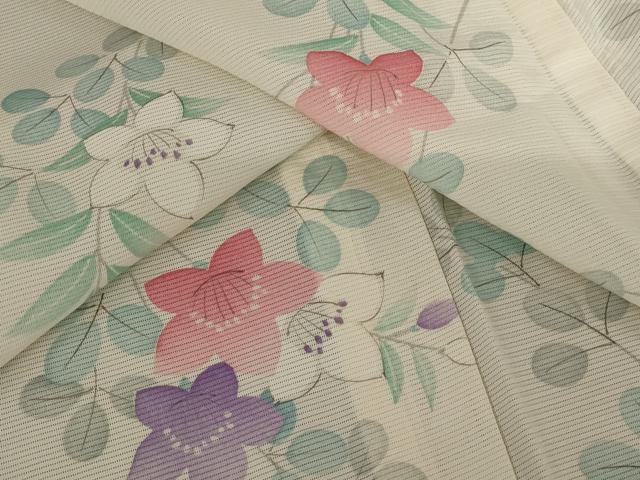 平和屋着物＊夏物 小紋 絽 草花文 洗える着物 AABB5906st