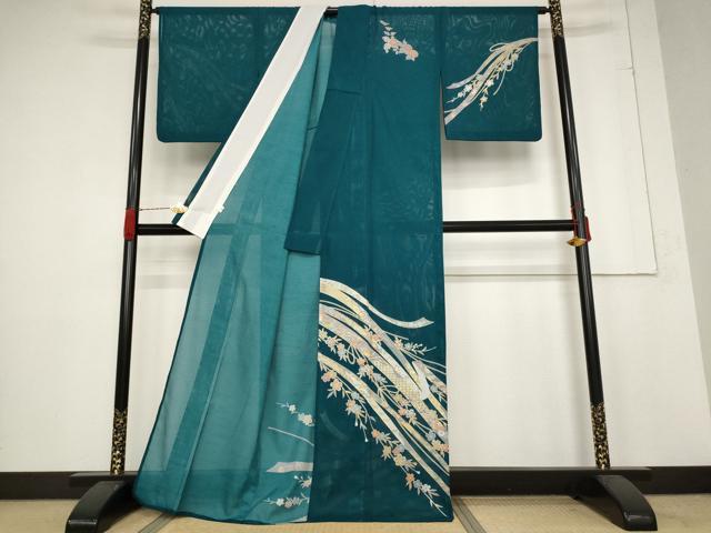 平和屋着物＊夏物 訪問着 絽 熨斗枝花文 金彩 洗える着物 AABB5909st