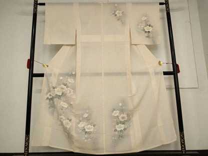 平和屋着物＊夏物 訪問着 絽 手描き 草花文 暈し染め 正絹 逸品 AABB5922st