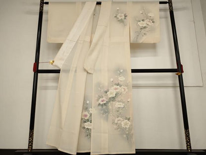 平和屋着物＊夏物 訪問着 絽 手描き 草花文 暈し染め 正絹 逸品 AABB5922st