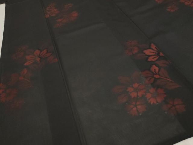 平和屋着物＊夏物 小紋 紗 草花文 黒地 正絹 逸品 AABB5923st