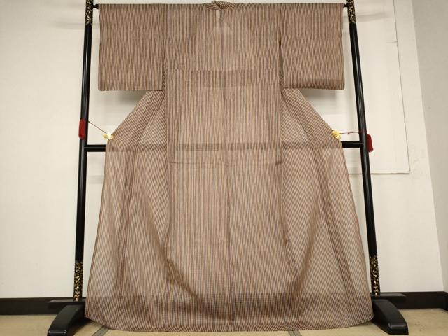 平和屋着物＊夏物　紗紬　縞　ロング丈　正絹　逸品　AABB5924st