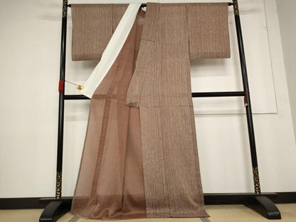 平和屋着物＊夏物　紗紬　縞　ロング丈　正絹　逸品　AABB5924st
