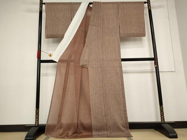 平和屋着物＊夏物　紗紬　縞　ロング丈　正絹　逸品　AABB5924st