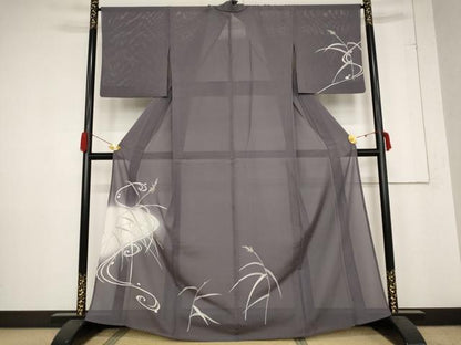 平和屋着物＊夏物 訪問着 絽 草花文 暈し染め 金彩 反端付き 正絹 逸品 AABB5929st