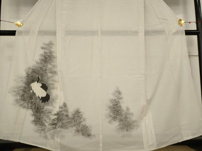 平和屋着物＊夏物　訪問着　絽　樹林飛鶴文　正絹　逸品　AABB5932st