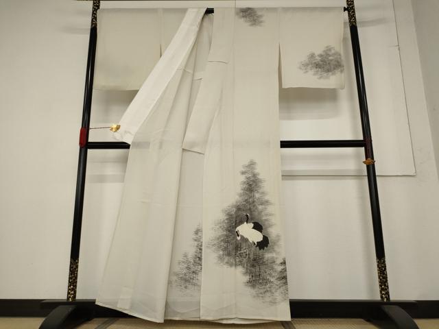 平和屋着物＊夏物　訪問着　絽　樹林飛鶴文　正絹　逸品　AABB5932st