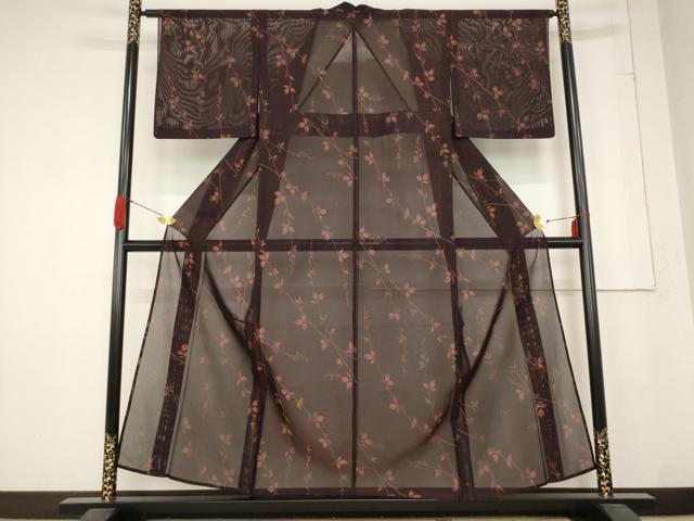 平和屋着物＊夏物 小紋 紗 枝葉文 正絹 逸品 AABB5941st