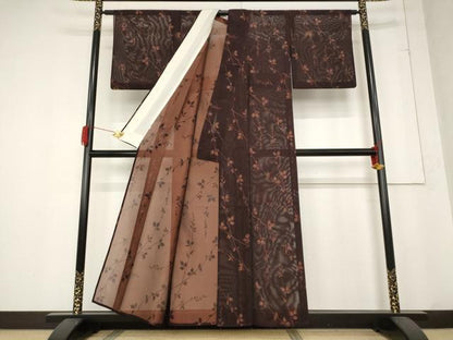 平和屋着物＊夏物 小紋 紗 枝葉文 正絹 逸品 AABB5941st