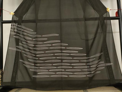平和屋着物＊夏物 訪問着 絽 横段文 黒地 正絹 逸品 AABB5942st