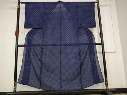 平和屋着物＊夏物 小紋 縦絽 花菱文 正絹 逸品 AABB5951st