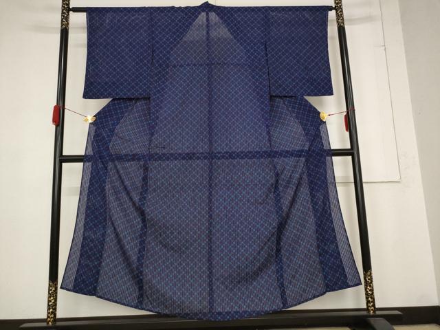 平和屋着物＊夏物 小紋 縦絽 花菱文 正絹 逸品 AABB5951st