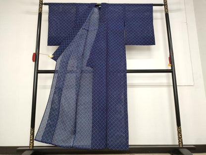 平和屋着物＊夏物 小紋 縦絽 花菱文 正絹 逸品 AABB5951st