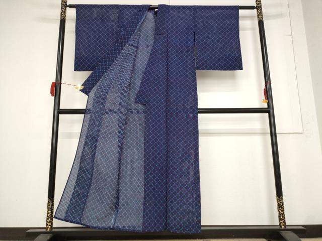平和屋着物＊夏物 小紋 縦絽 花菱文 正絹 逸品 AABB5951st
