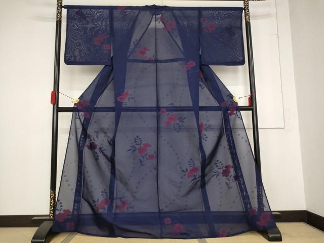 平和屋着物＊夏物 小紋 紗 草花文 正絹 逸品 AABB5955st