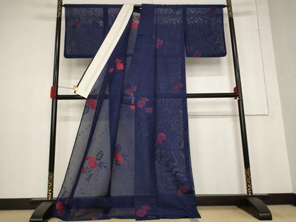 平和屋着物＊夏物 小紋 紗 草花文 正絹 逸品 AABB5955st