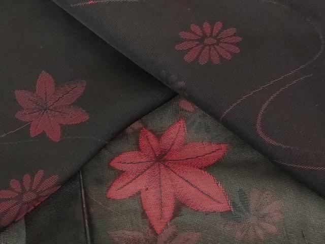 平和屋着物＊夏物 小紋 紗 楓文 黒地 正絹 逸品 未使用 AABB5957st