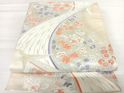 平和屋着物◎六通柄袋帯　唐織　双鳥道長取小花散し文　金銀糸　正絹　逸品　AABB5961yx