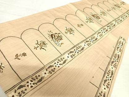 平和屋着物◎六通柄袋帯　紬地　孔雀花文　正絹　逸品　AABB5962yx
