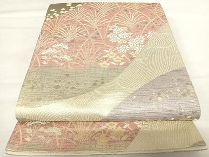 平和屋着物◎六通柄袋帯　草花文　金銀糸　正絹　逸品　AABB5969yx