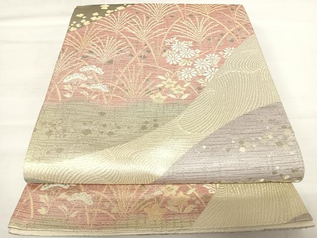 平和屋着物◎六通柄袋帯　草花文　金銀糸　正絹　逸品　AABB5969yx