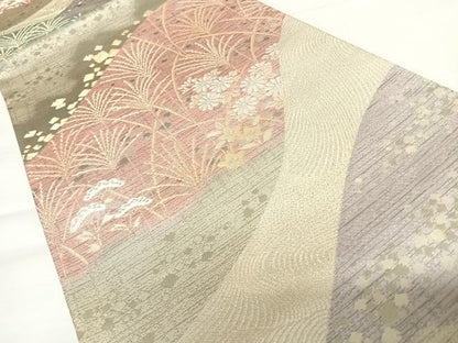 平和屋着物◎六通柄袋帯　草花文　金銀糸　正絹　逸品　AABB5969yx