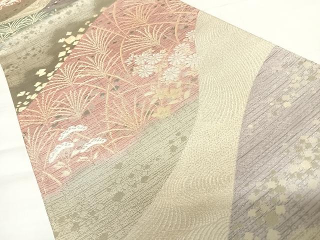 平和屋着物◎六通柄袋帯　草花文　金銀糸　正絹　逸品　AABB5969yx