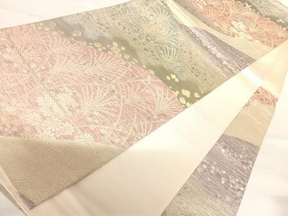 平和屋着物◎六通柄袋帯　草花文　金銀糸　正絹　逸品　AABB5969yx