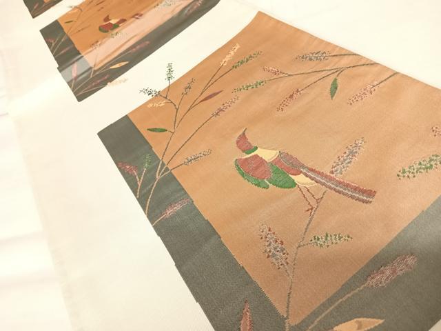 平和屋着物◎六通柄袋帯　雲母　花鳥文　正絹　逸品　AABB5971yx