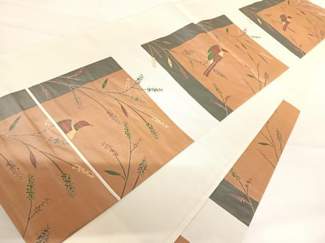 平和屋着物◎六通柄袋帯　雲母　花鳥文　正絹　逸品　AABB5971yx