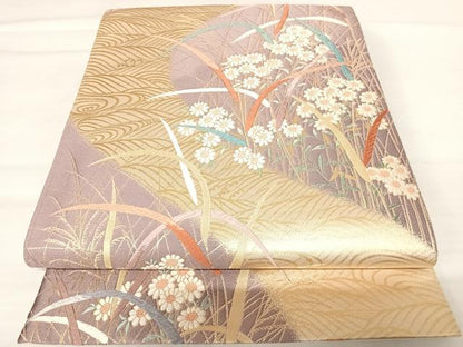 平和屋着物◎六通柄袋帯　唐織　花里散策　金糸　正絹　逸品　AABB5972yx