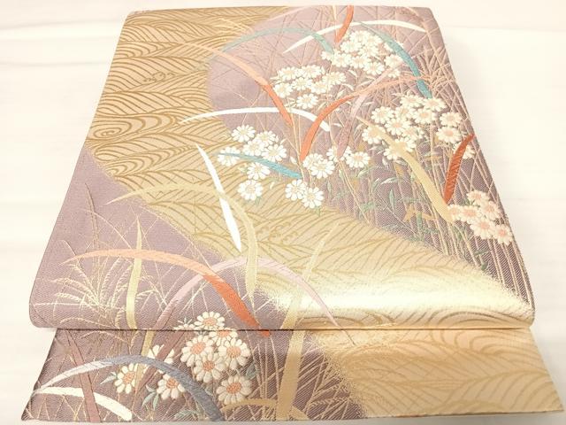 平和屋着物◎六通柄袋帯　唐織　花里散策　金糸　正絹　逸品　AABB5972yx
