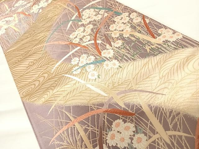平和屋着物◎六通柄袋帯　唐織　花里散策　金糸　正絹　逸品　AABB5972yx