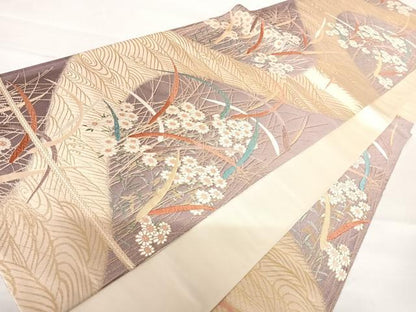 平和屋着物◎六通柄袋帯　唐織　花里散策　金糸　正絹　逸品　AABB5972yx