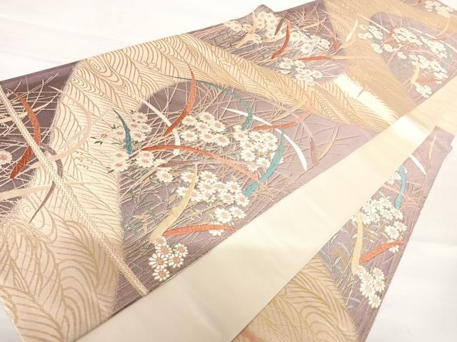 平和屋着物◎六通柄袋帯　唐織　花里散策　金糸　正絹　逸品　AABB5972yx