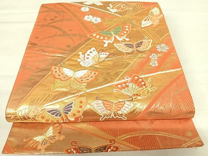 平和屋着物◎六通柄袋帯　唐織　花蝶文　金銀糸　正絹　逸品　AABB5992yx