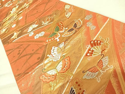 平和屋着物◎六通柄袋帯　唐織　花蝶文　金銀糸　正絹　逸品　AABB5992yx