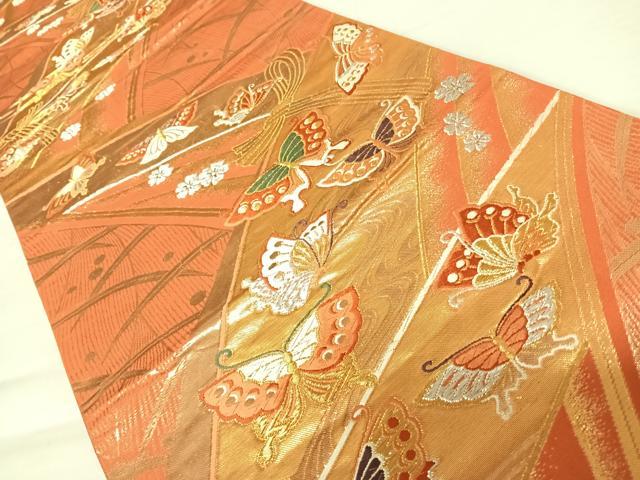 平和屋着物◎六通柄袋帯　唐織　花蝶文　金銀糸　正絹　逸品　AABB5992yx