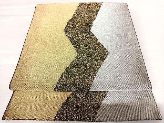 平和屋着物◎六通柄袋帯　霞文　黒地　金銀糸　正絹　逸品　AABB5993yx