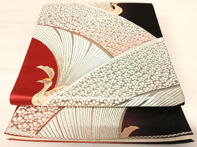 平和屋着物◎六通柄袋帯　唐織　孔雀花文　金銀糸　正絹　逸品　AABB5998yx