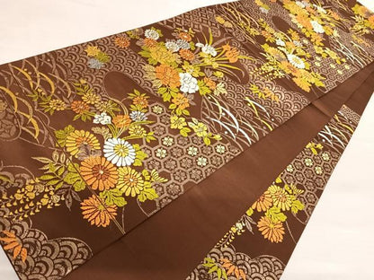 平和屋着物◎六通柄袋帯　唐織　流水花文　金糸　正絹　逸品　AABB6003yx