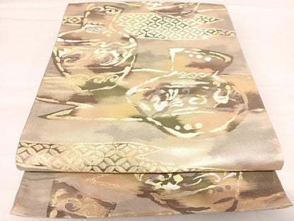 平和屋着物◎六通柄袋帯　陶器文　金銀糸　三越扱い　正絹　逸品　AABB6018yx