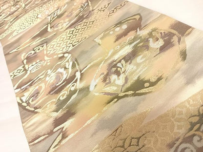 平和屋着物◎六通柄袋帯　陶器文　金銀糸　三越扱い　正絹　逸品　AABB6018yx