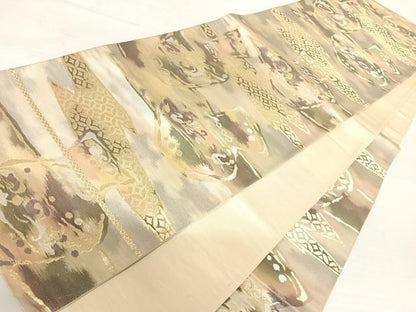 平和屋着物◎六通柄袋帯　陶器文　金銀糸　三越扱い　正絹　逸品　AABB6018yx