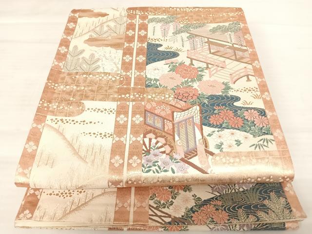 平和屋着物◎六通柄袋帯　唐織　ふたみ屛風絵　金糸　正絹　逸品　AABB6019yx